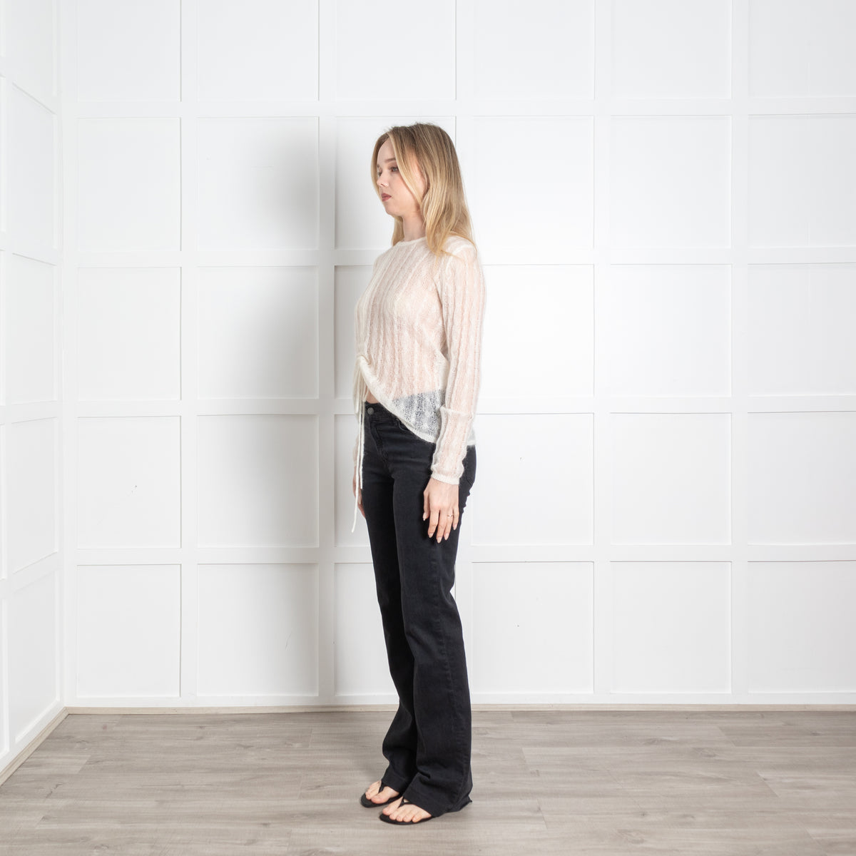 Bimba Y Lola Cream Fine Knit Rushed Detail Jumper