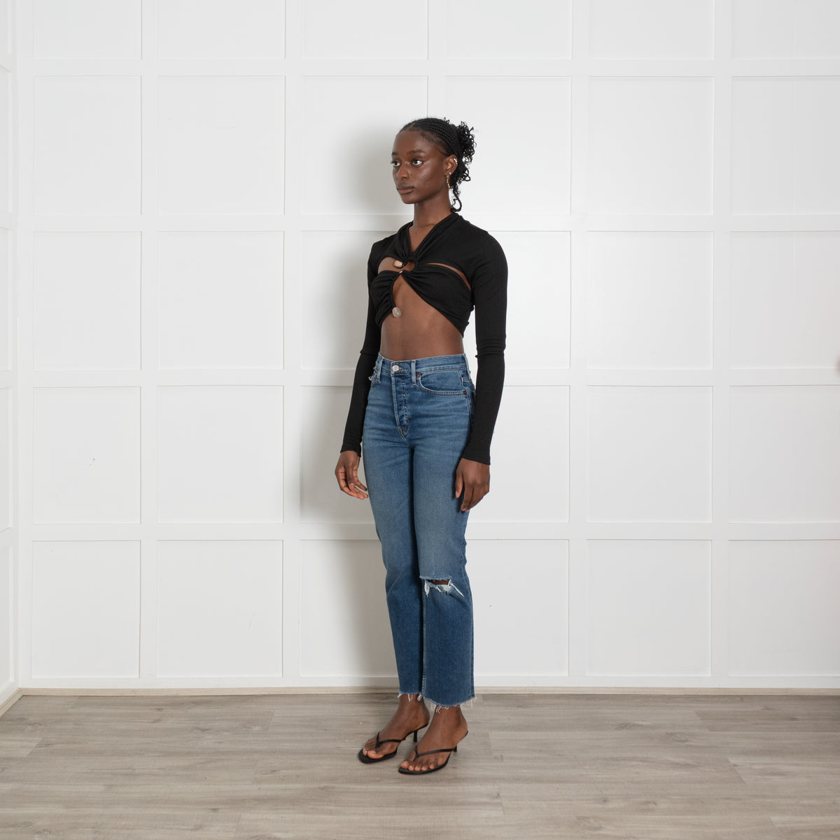 Christopher Esber Black Ribbed Metalwork Crop Top