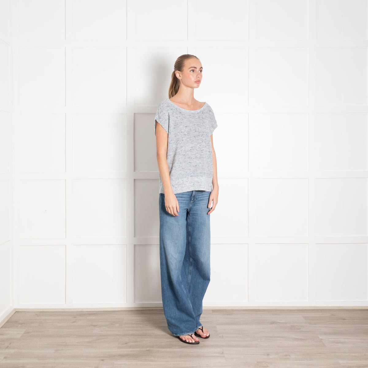 Theory Pale Blue Fleck Linen Knit Sleeveless Sweater
