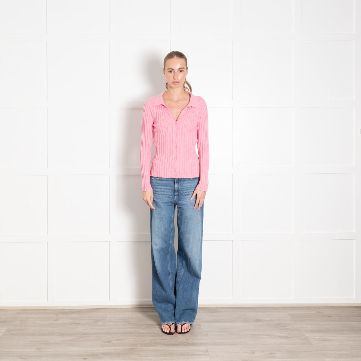 Nrby Pink Cashmere Cotton Blend Button Front Cardigan