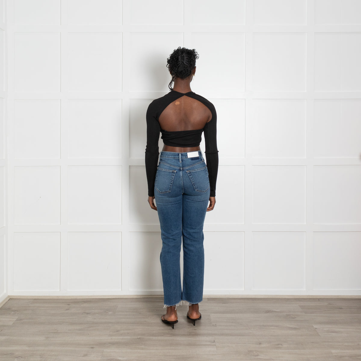 Christopher Esber Black Ribbed Metalwork Crop Top