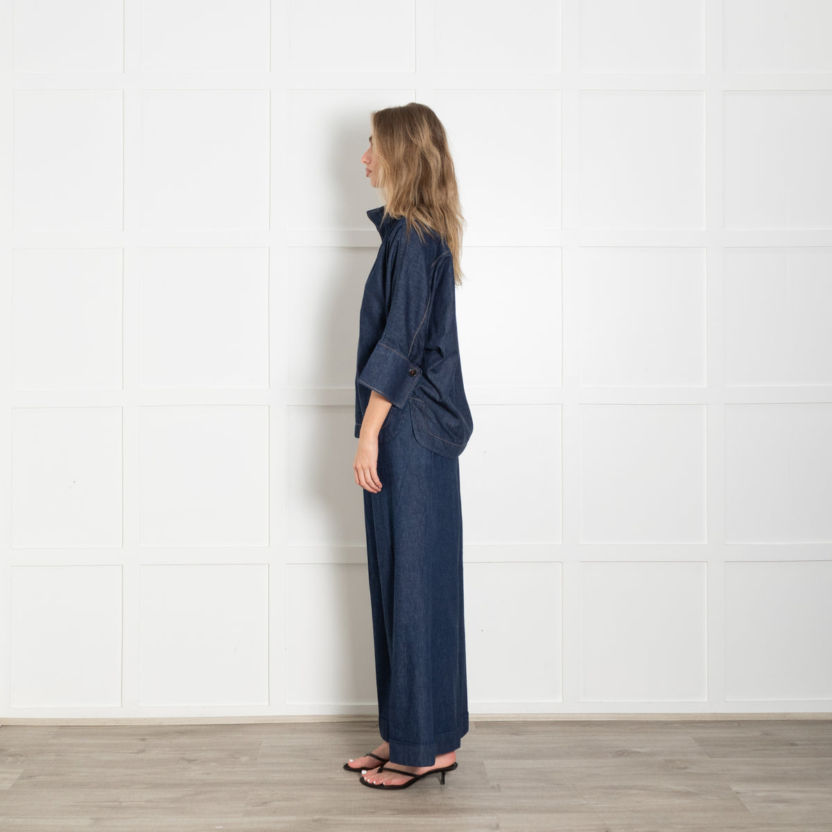 CH Carolina Herrera Denim Blue Wide Sleeve Top