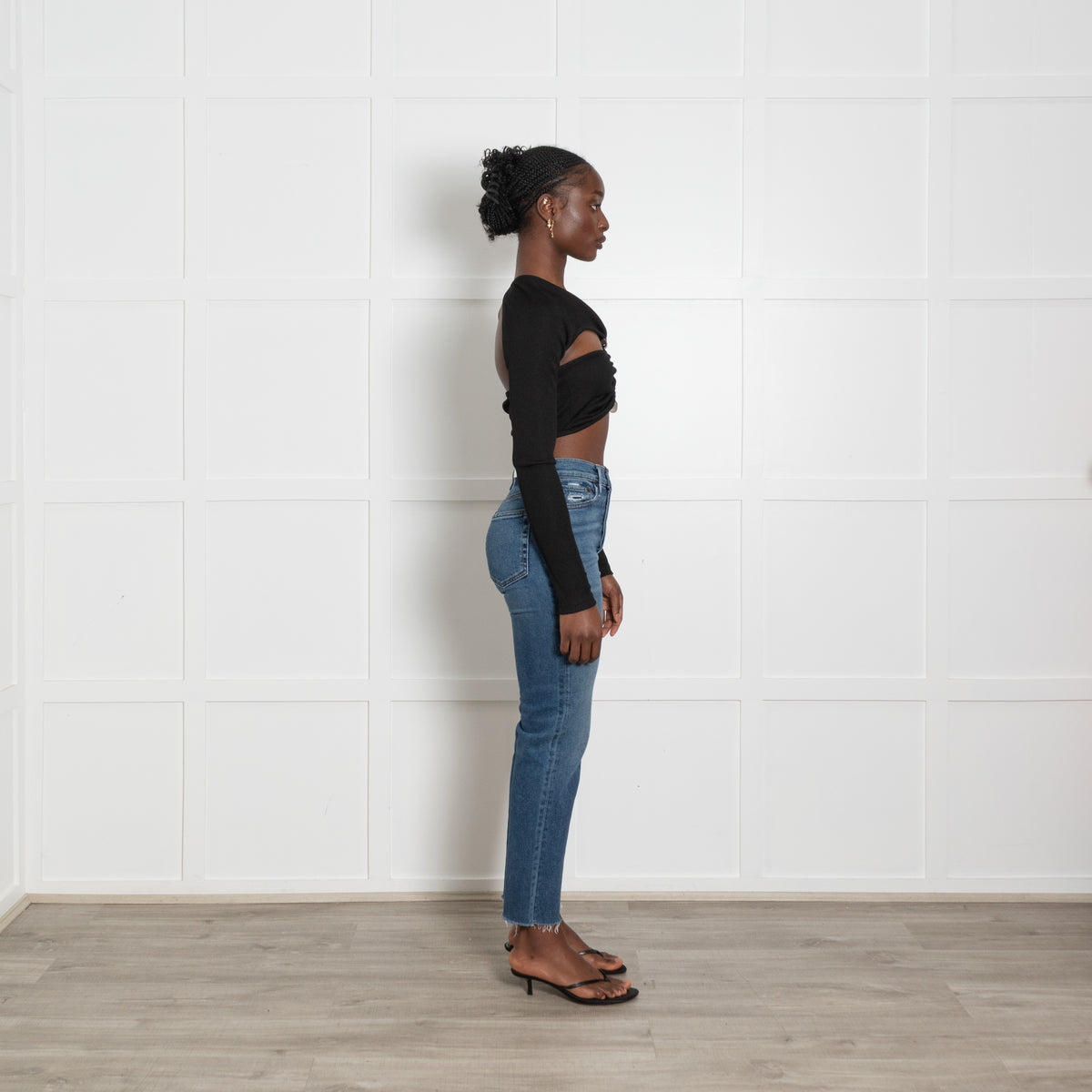 Christopher Esber Black Ribbed Metalwork Crop Top