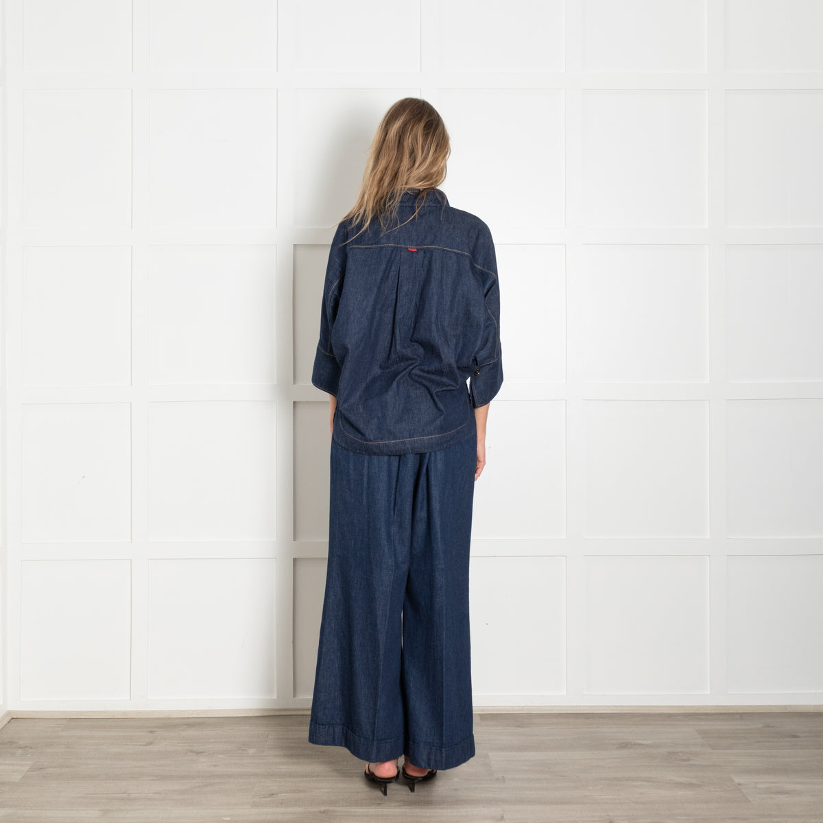 CH Carolina Herrera Denim Blue Wide Sleeve Top