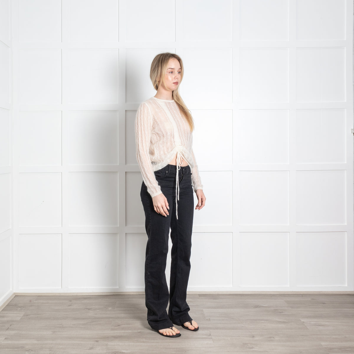 Bimba Y Lola Cream Fine Knit Rushed Detail Jumper