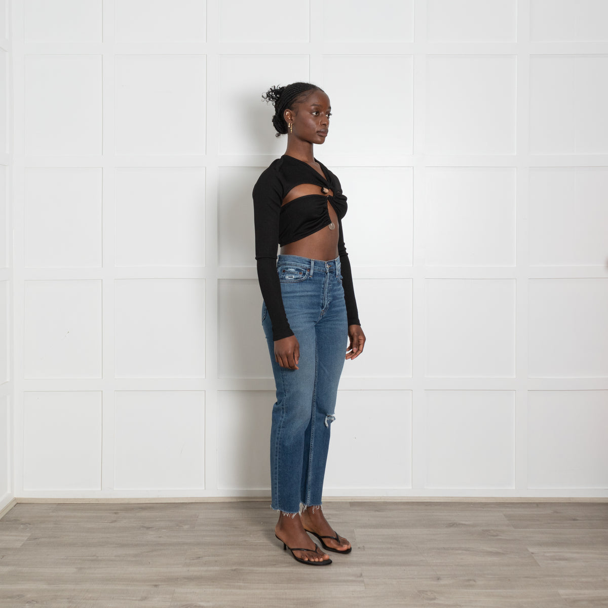 Christopher Esber Black Ribbed Metalwork Crop Top