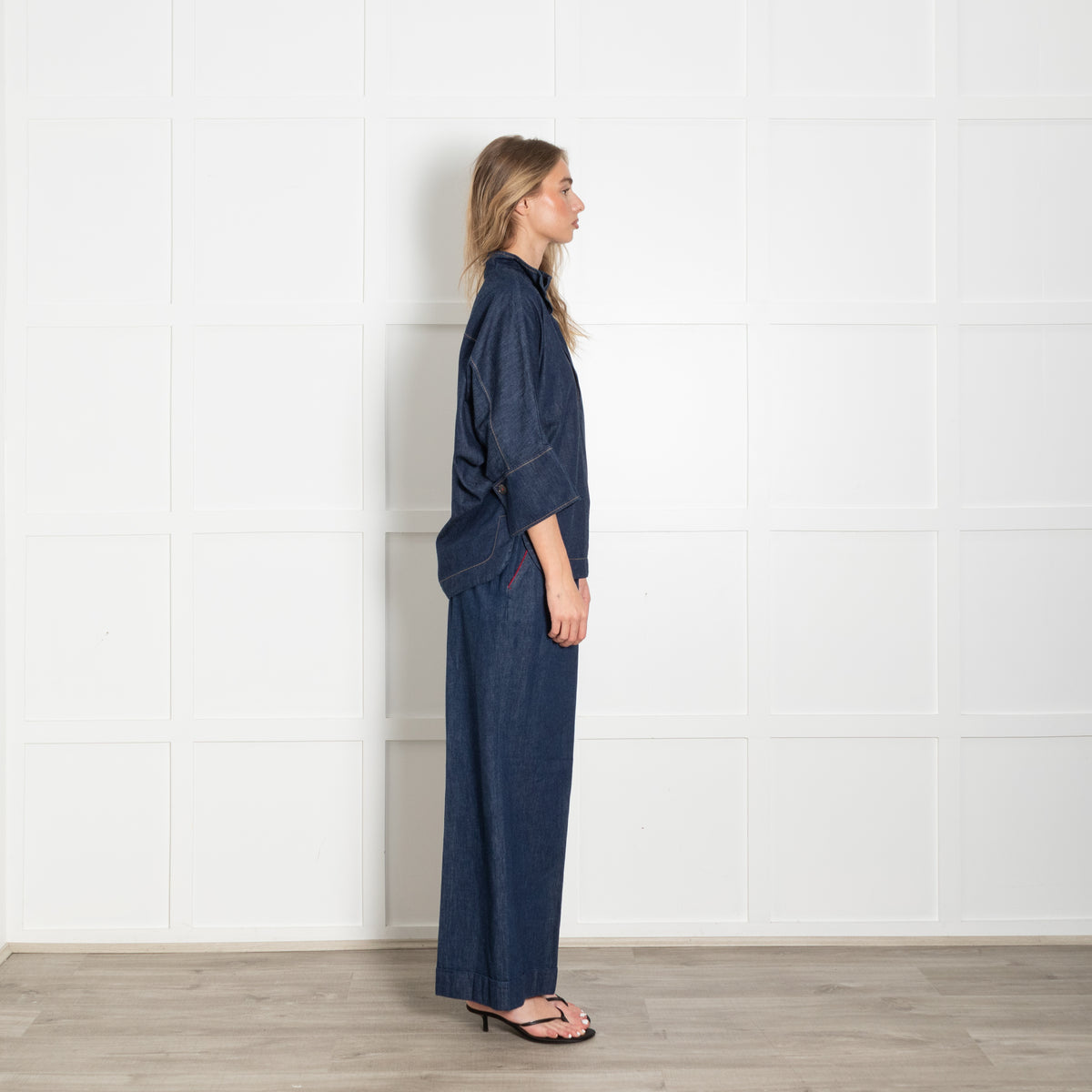 CH Carolina Herrera Denim Blue Wide Sleeve Top