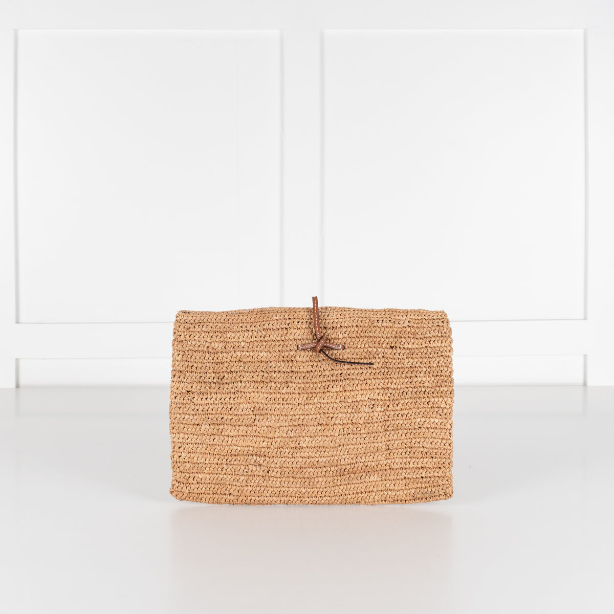 Manebi Raffia Clutch with Leather Palm Tree Closure