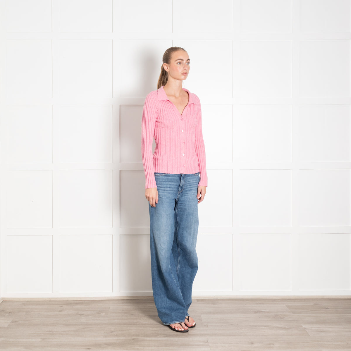 Nrby Pink Cashmere Cotton Blend Button Front Cardigan
