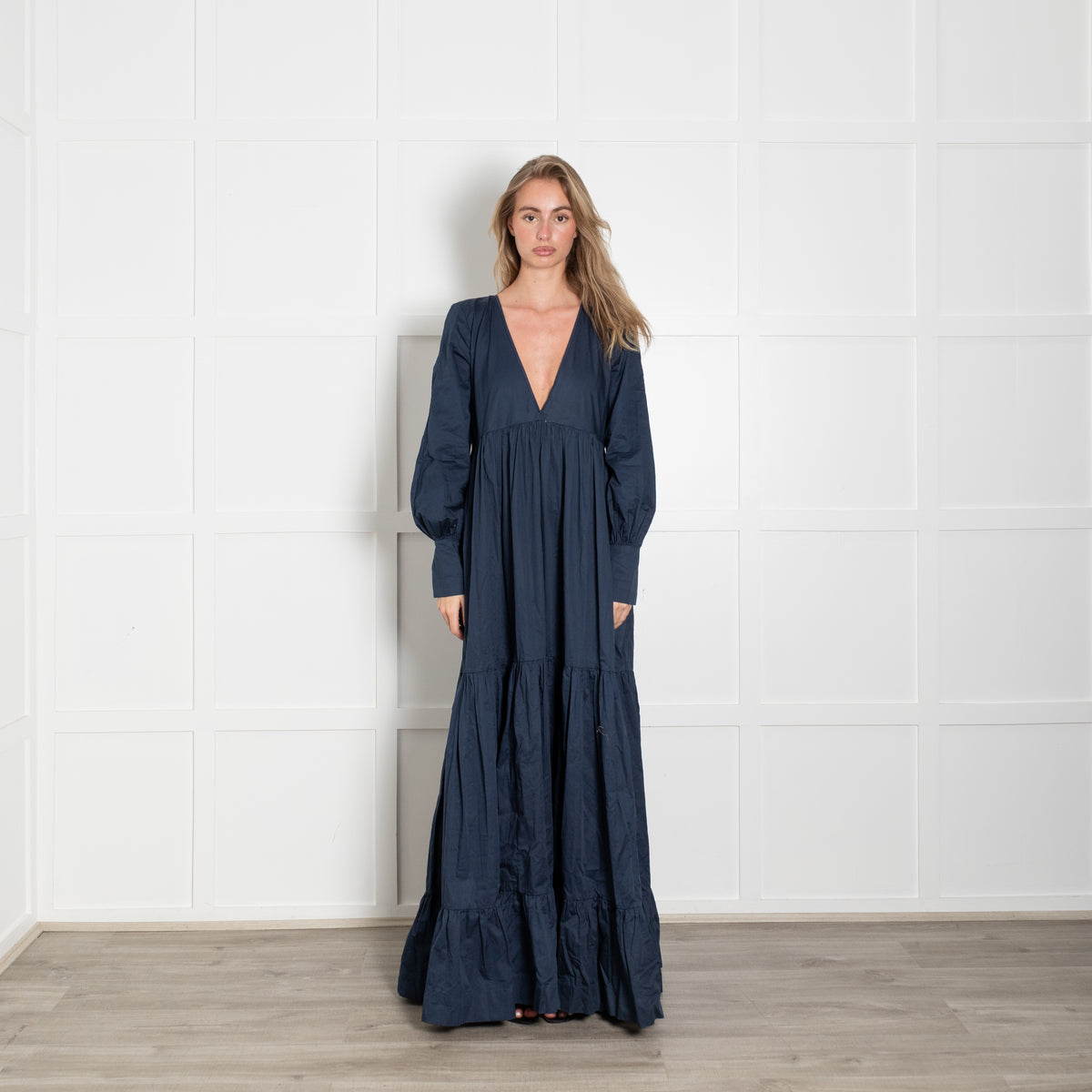 Kalita Navy Blue Cotton Tiered Oversized Maxi Dress
