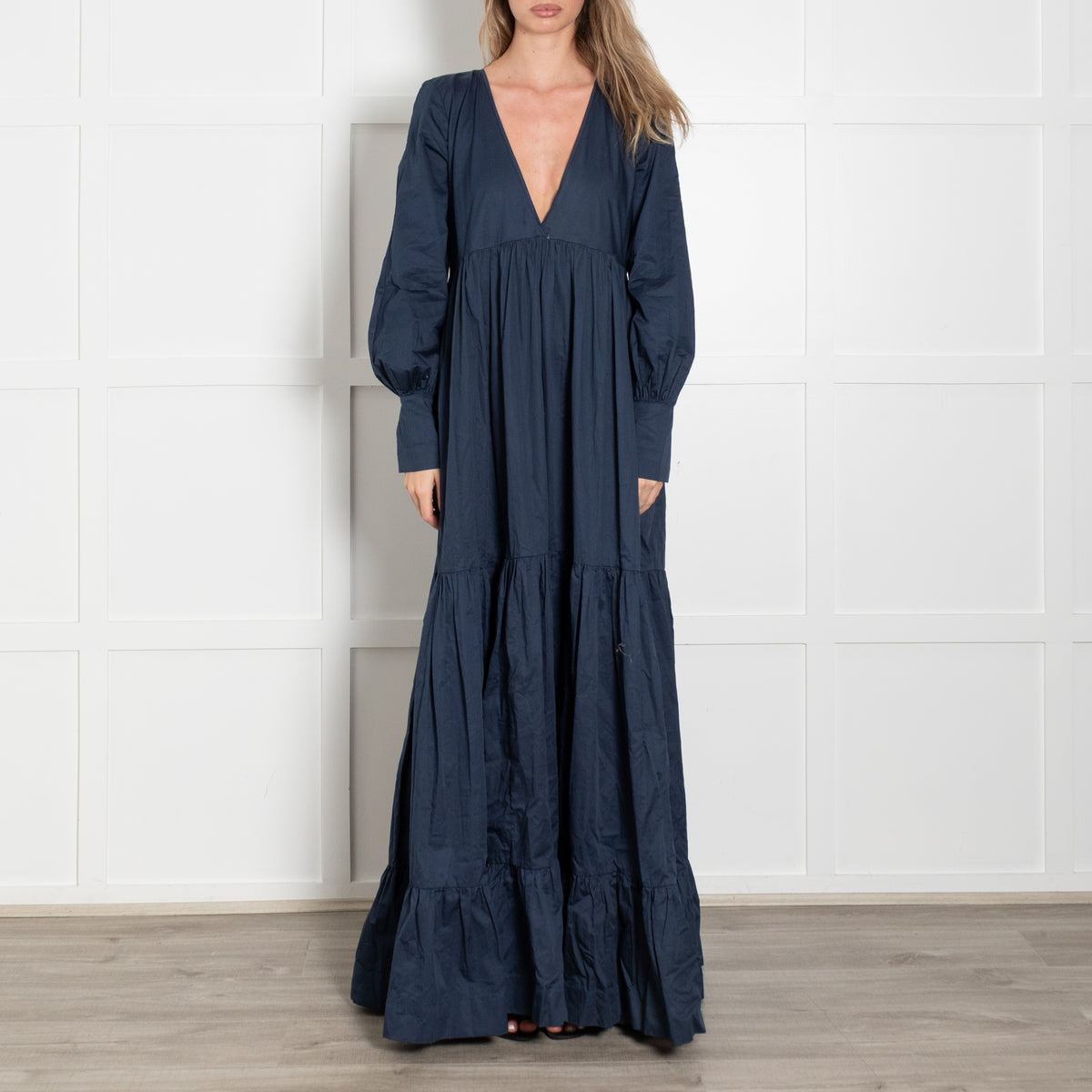 Kalita Navy Blue Cotton Tiered Oversized Maxi Dress