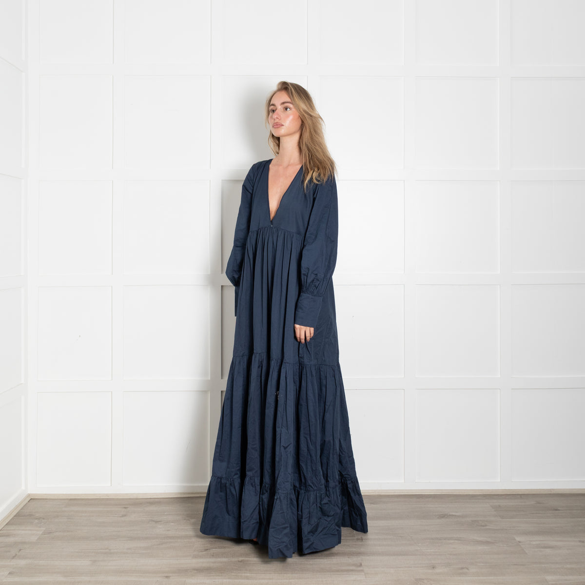 Kalita Navy Blue Cotton Tiered Oversized Maxi Dress