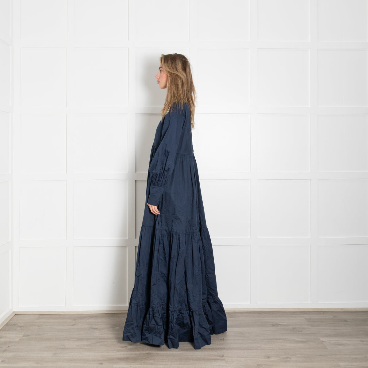 Kalita Navy Blue Cotton Tiered Oversized Maxi Dress