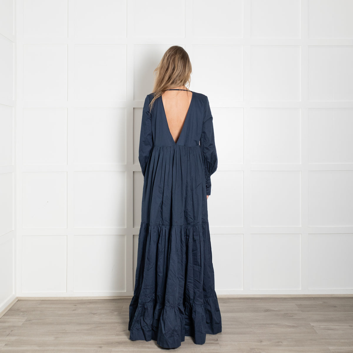Kalita Navy Blue Cotton Tiered Oversized Maxi Dress