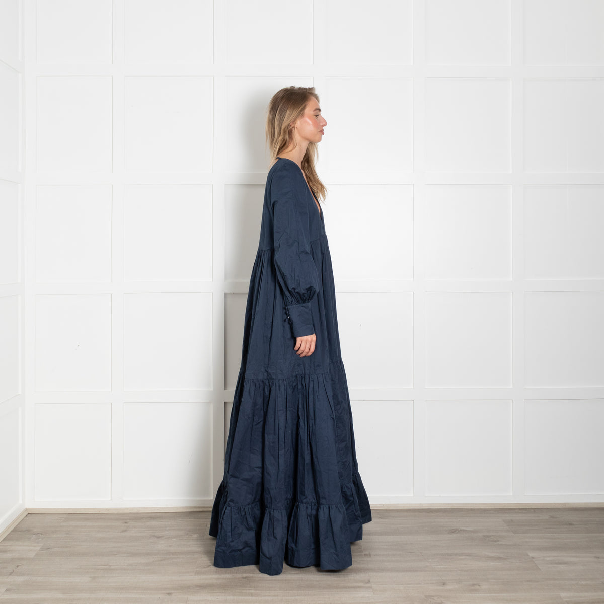 Kalita Navy Blue Cotton Tiered Oversized Maxi Dress