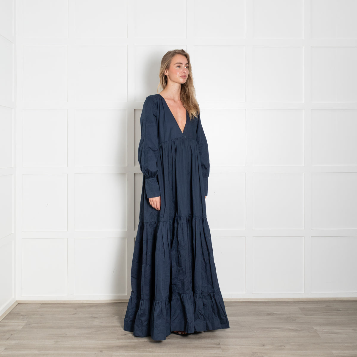 Kalita Navy Blue Cotton Tiered Oversized Maxi Dress