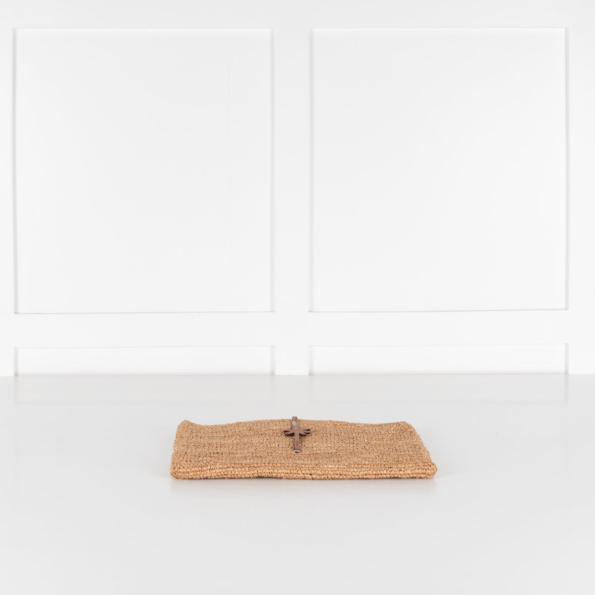 Manebi Raffia Clutch with Leather Palm Tree Closure