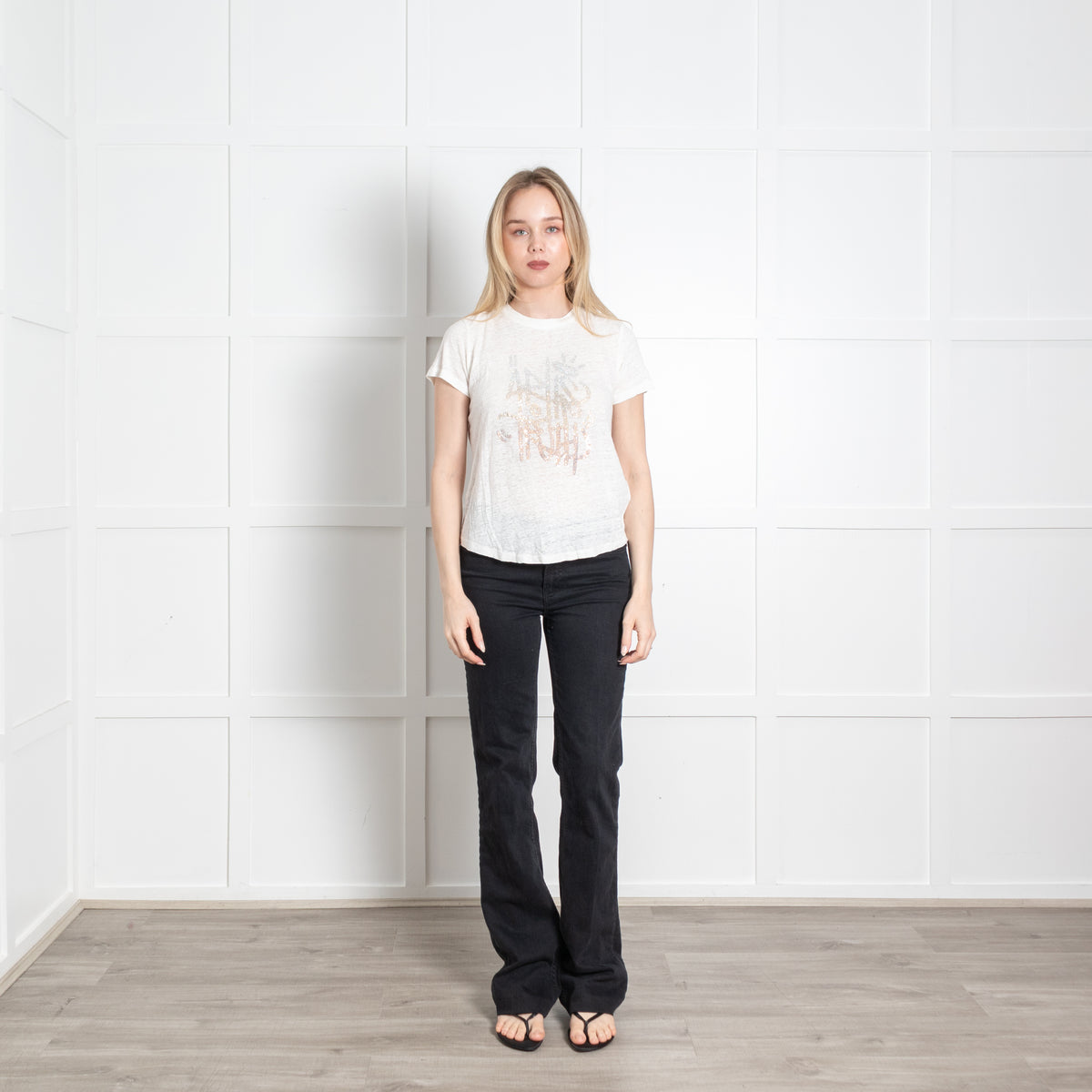 Zadig & Voltaire Preloved Cream Embellished Linen Blend T-Shirt