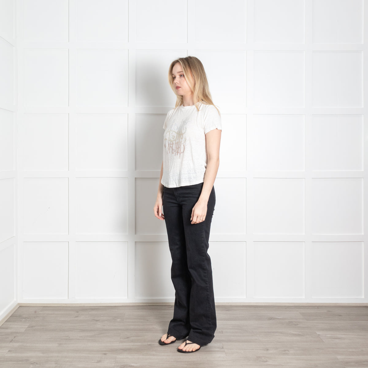 Zadig & Voltaire Preloved Cream Embellished Linen Blend T-Shirt