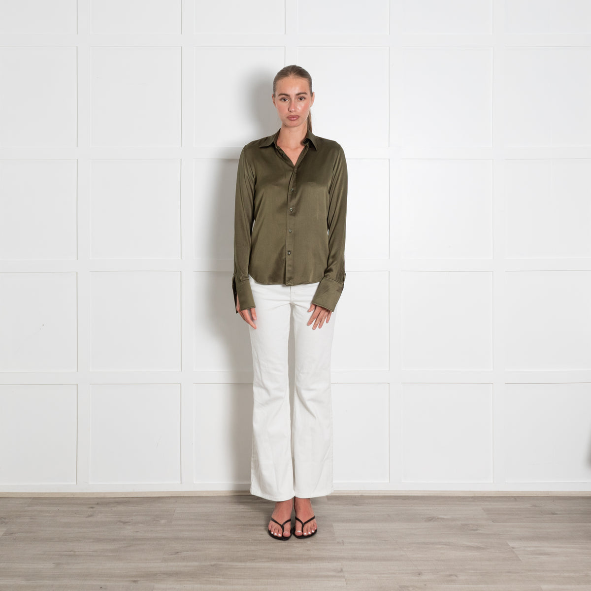 Ralph Lauren Khaki Silk Button Up Shirt