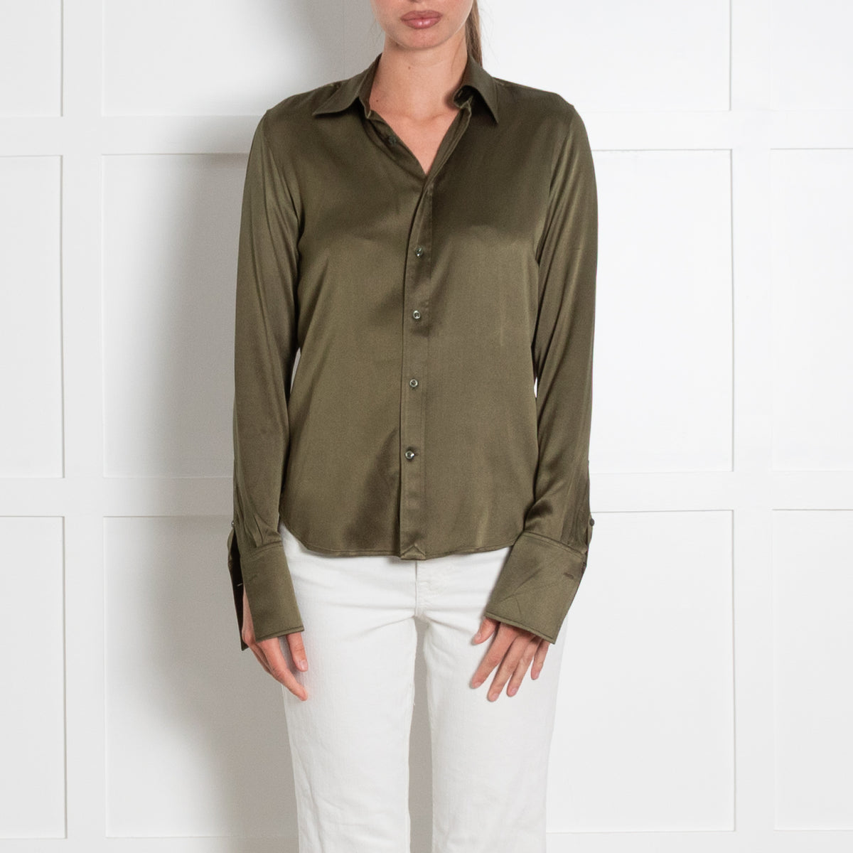 Ralph Lauren Khaki Silk Button Up Shirt