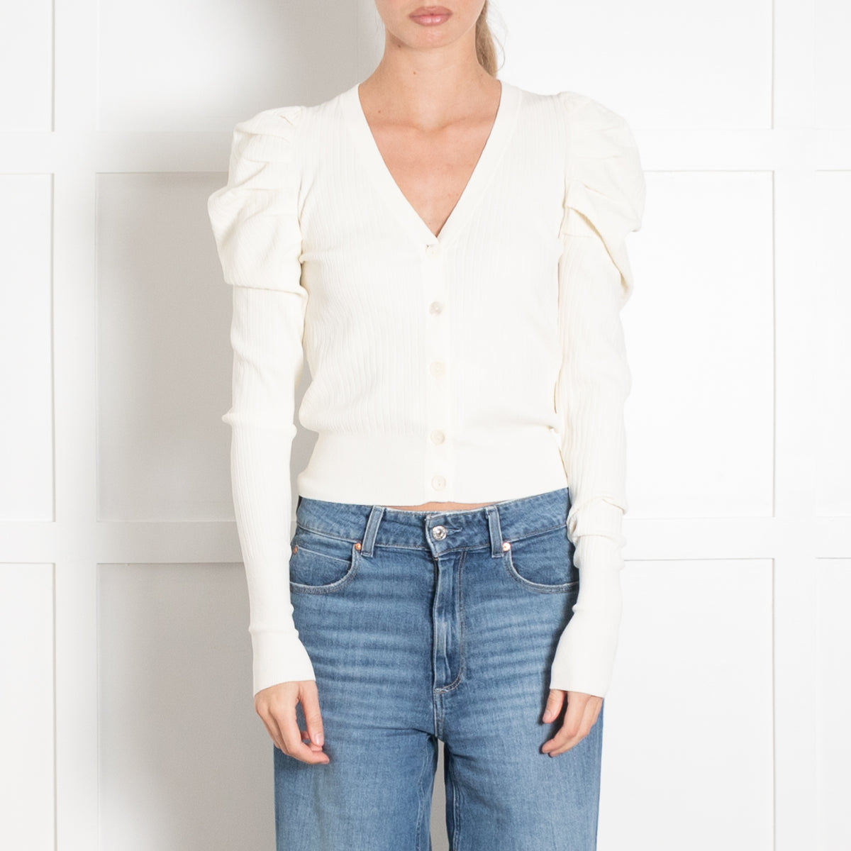 Autumn Cashmere Jumbo Rib Puff Sleeve Wrap Cardigan