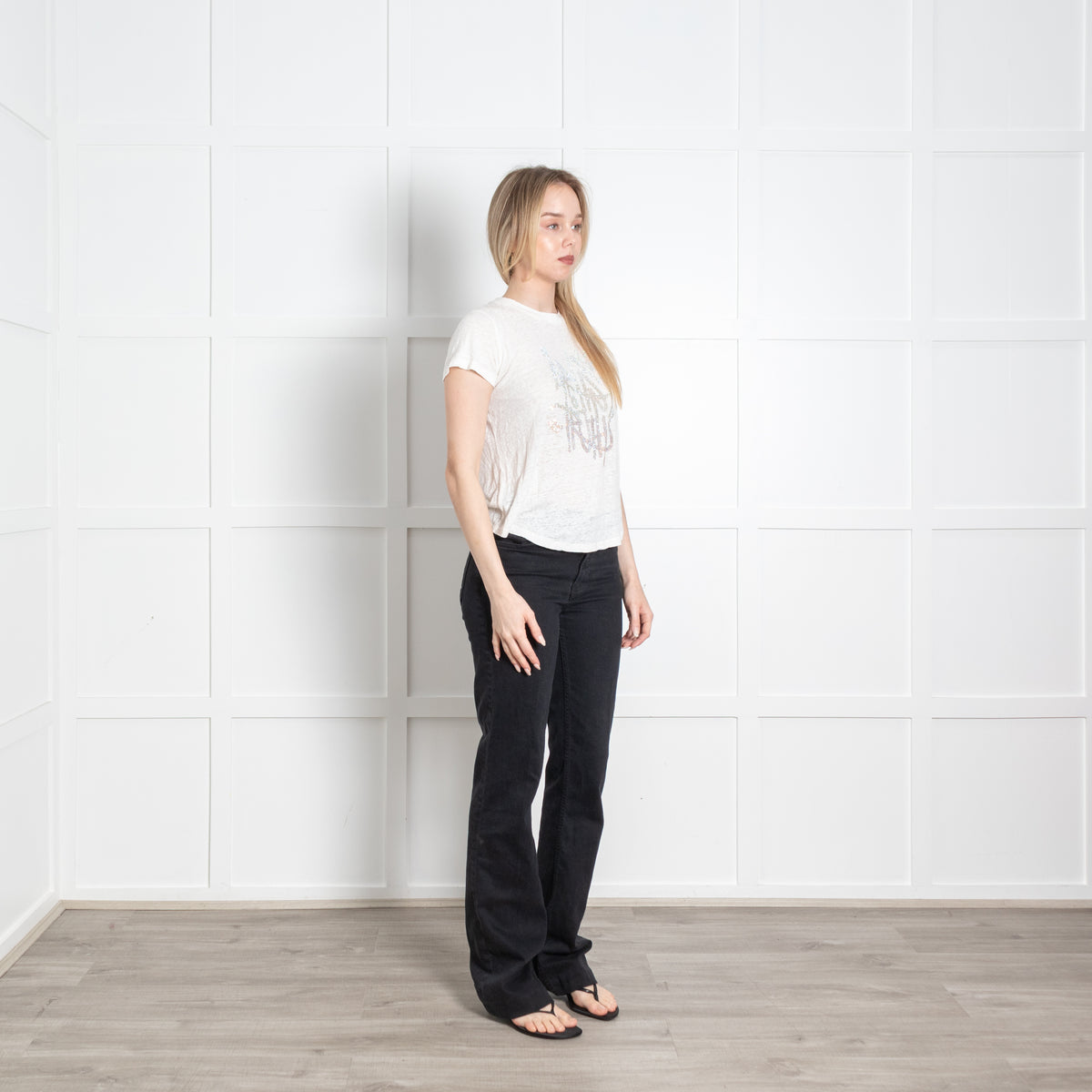 Zadig & Voltaire Preloved Cream Embellished Linen Blend T-Shirt