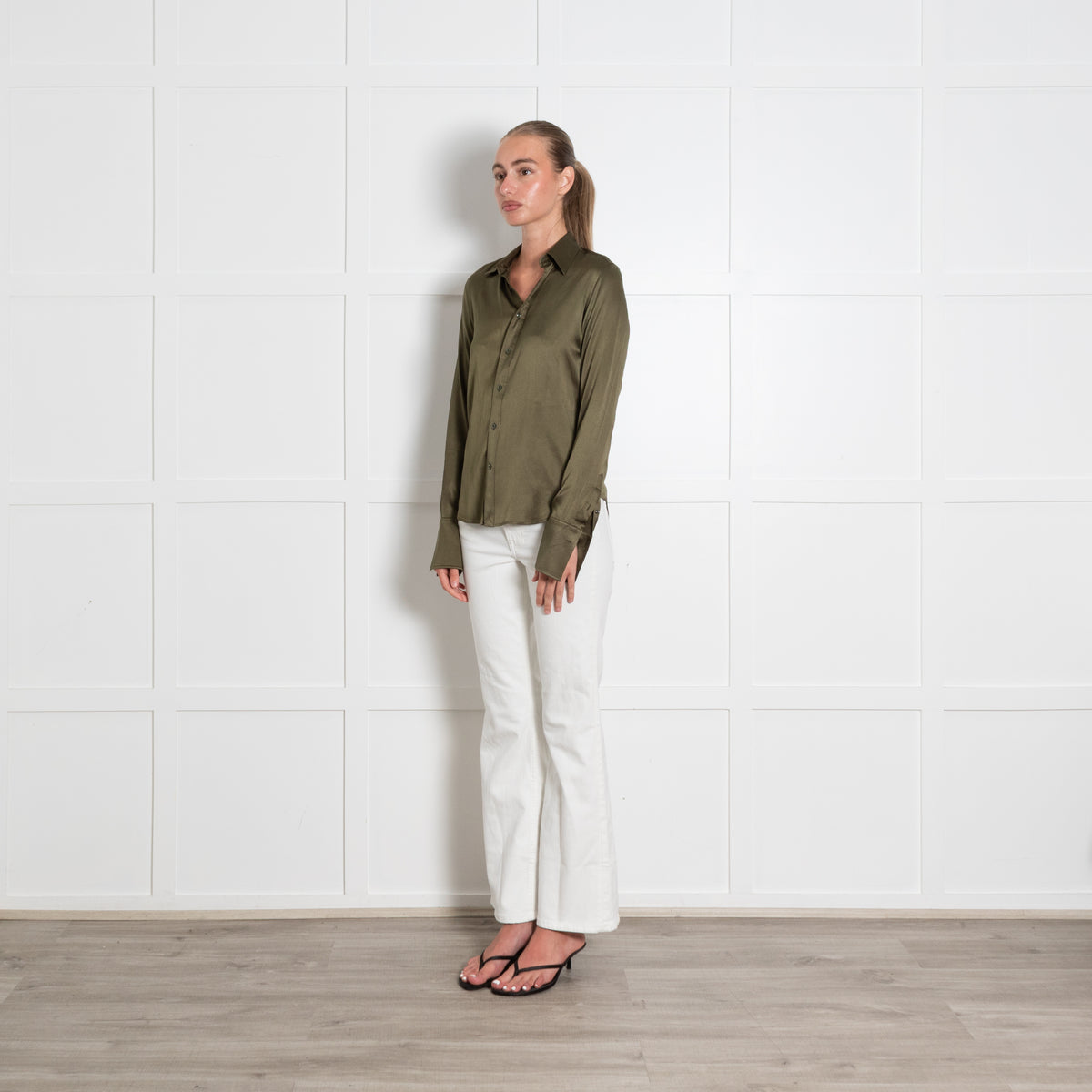 Ralph Lauren Khaki Silk Button Up Shirt