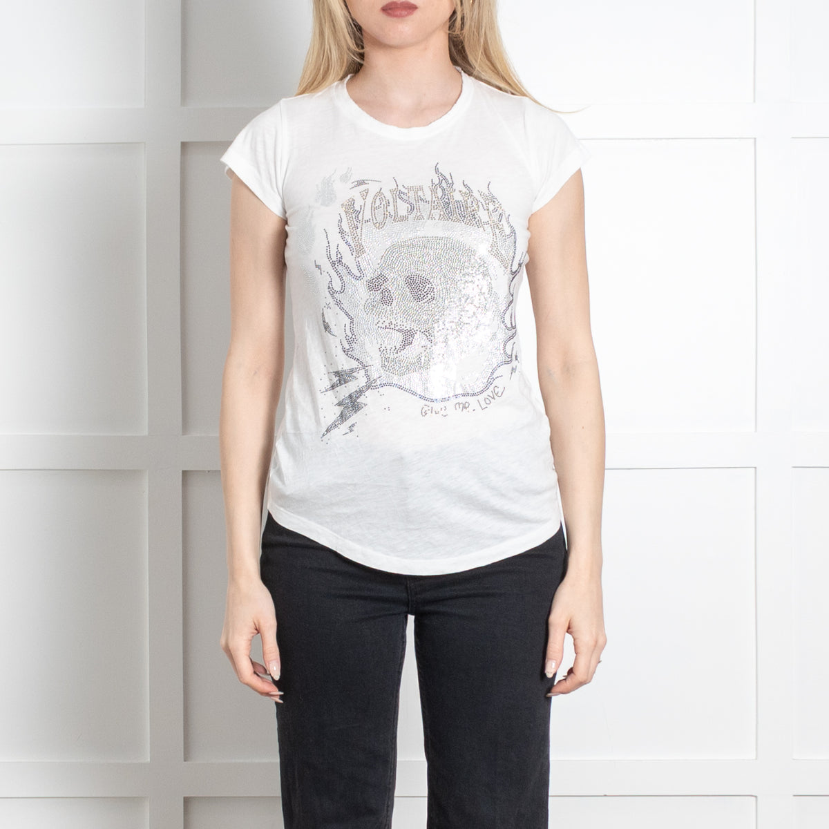 Zadig & Voltaire Preloved White Silver Skull Embellished T-Shirt