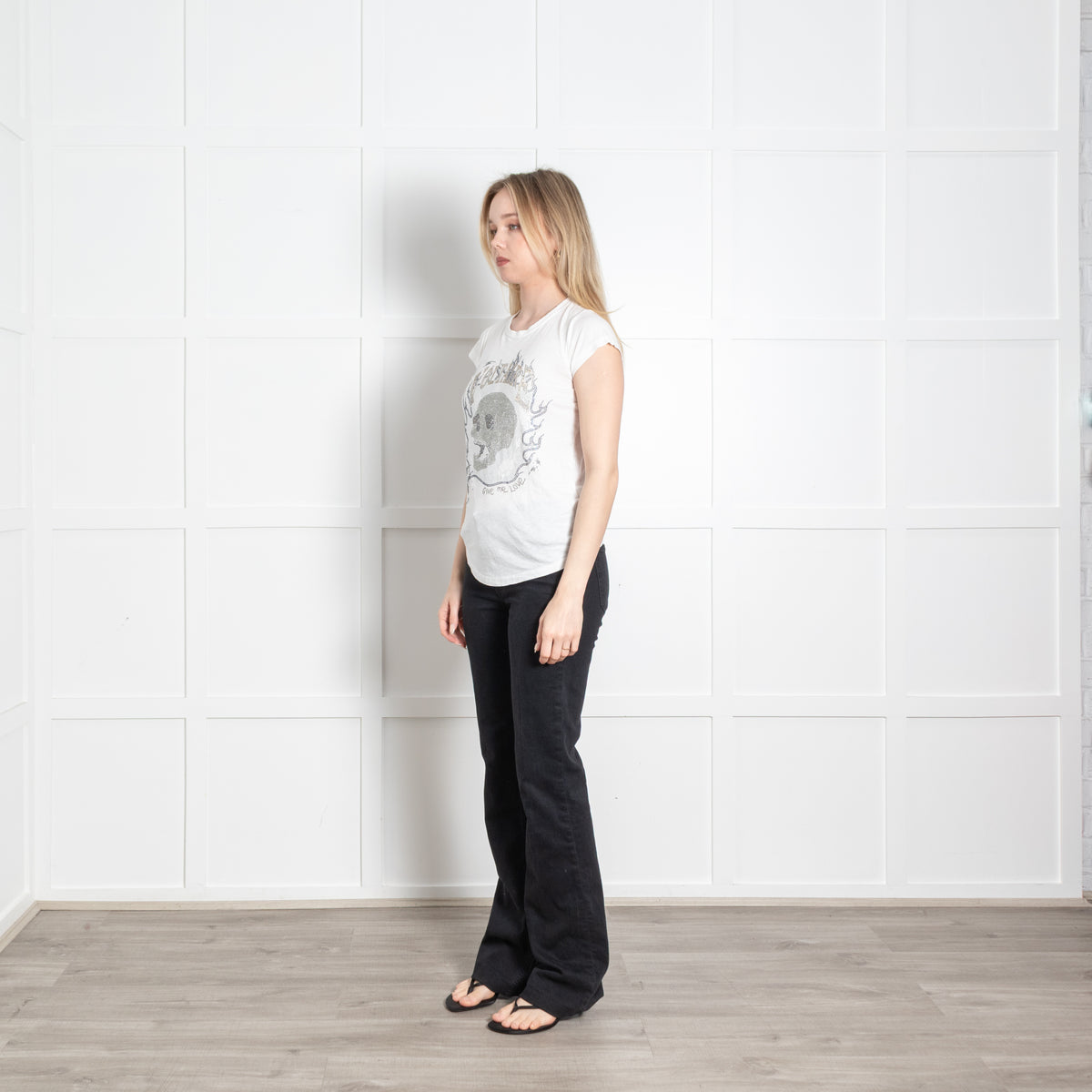Zadig & Voltaire Preloved White Silver Skull Embellished T-Shirt