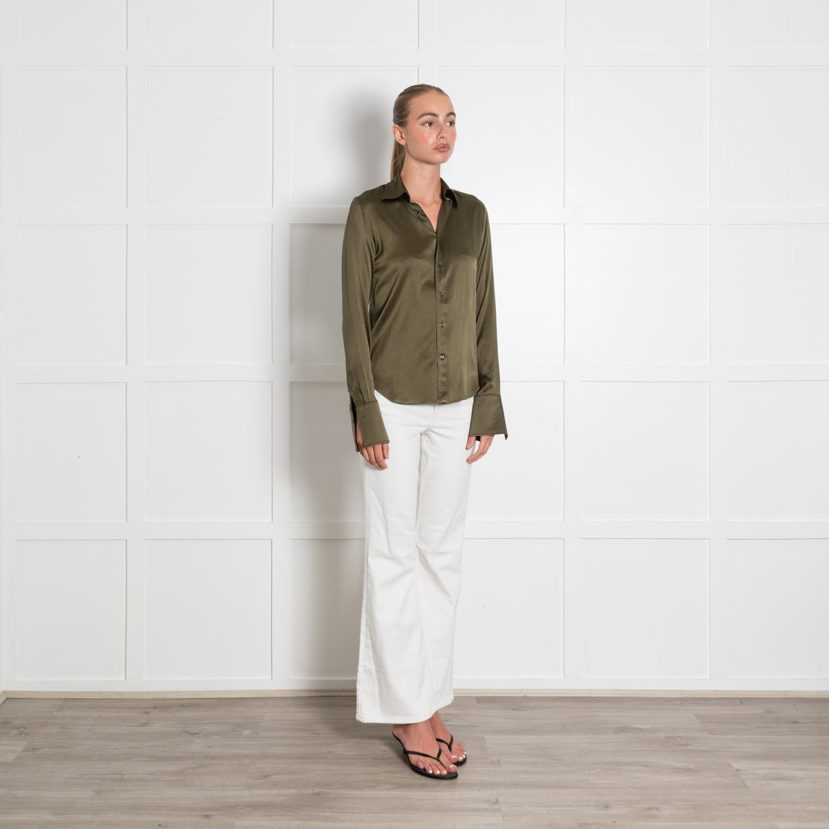 Ralph Lauren Khaki Silk Button Up Shirt