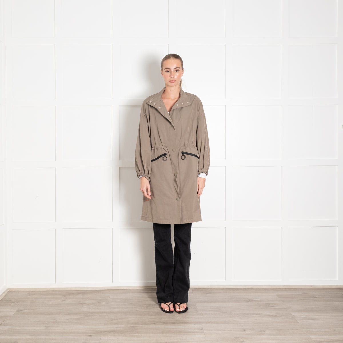 Bimba Y Lola Khaki Cinch Waist Trench Coat