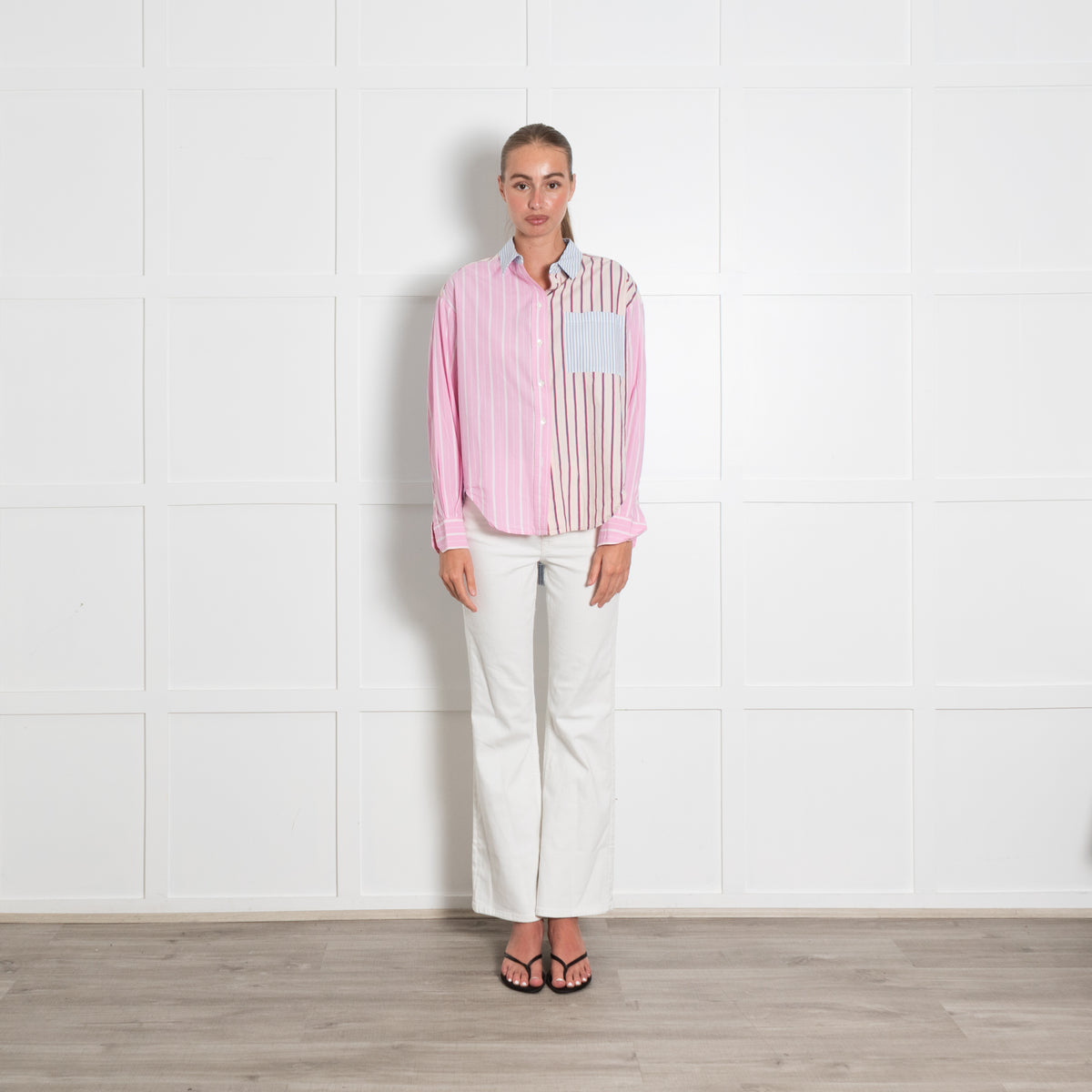 Essential Antwerp Famille Patchwork Stripe Cotton Button Front Shirt