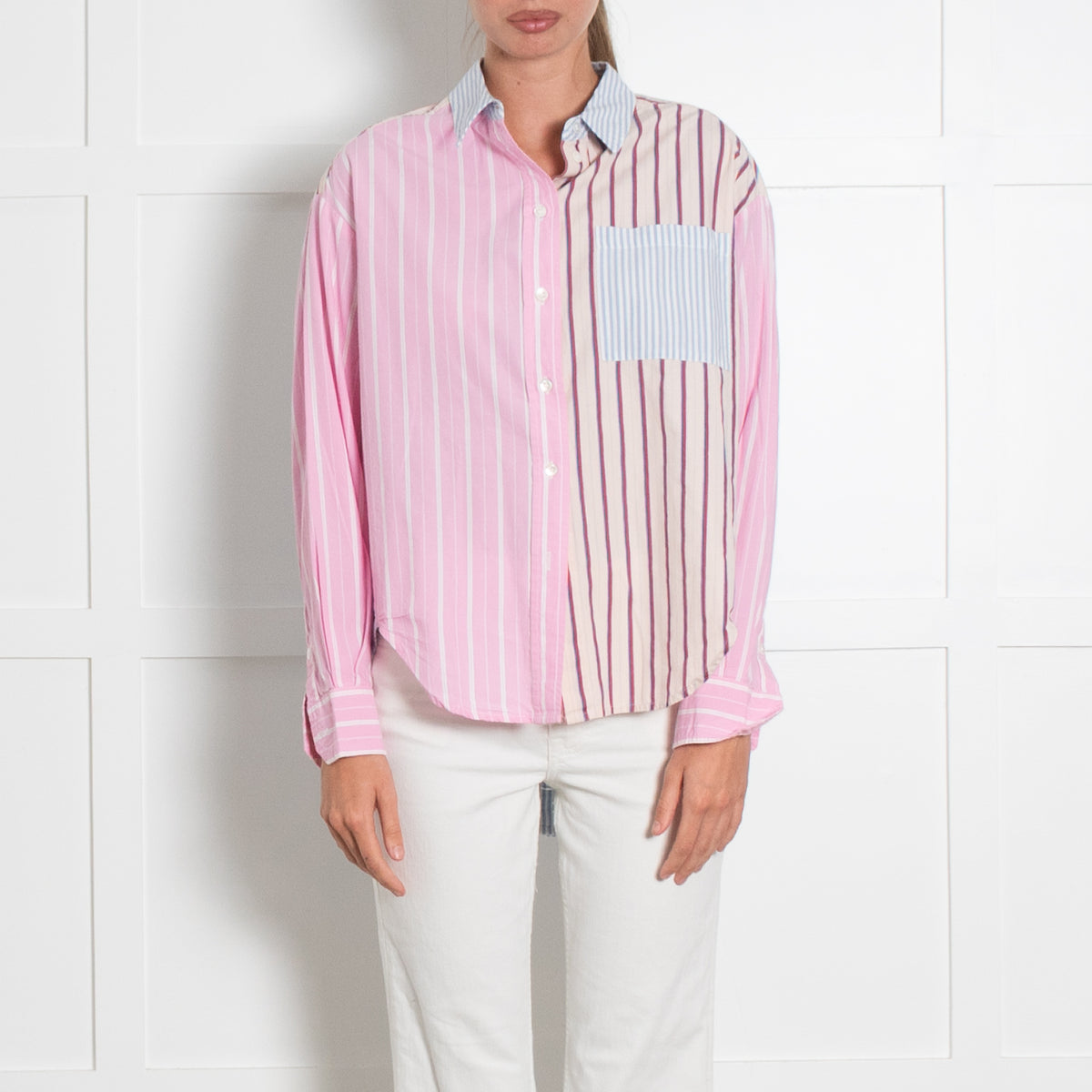 Essential Antwerp Famille Patchwork Stripe Cotton Button Front Shirt