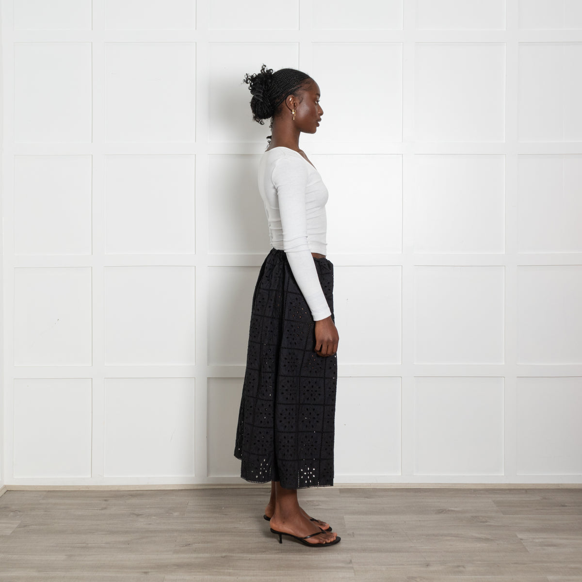 Ganni Black Broderie Midi Skirt