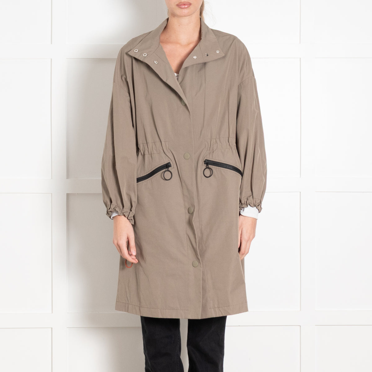 Bimba Y Lola Khaki Cinch Waist Trench Coat