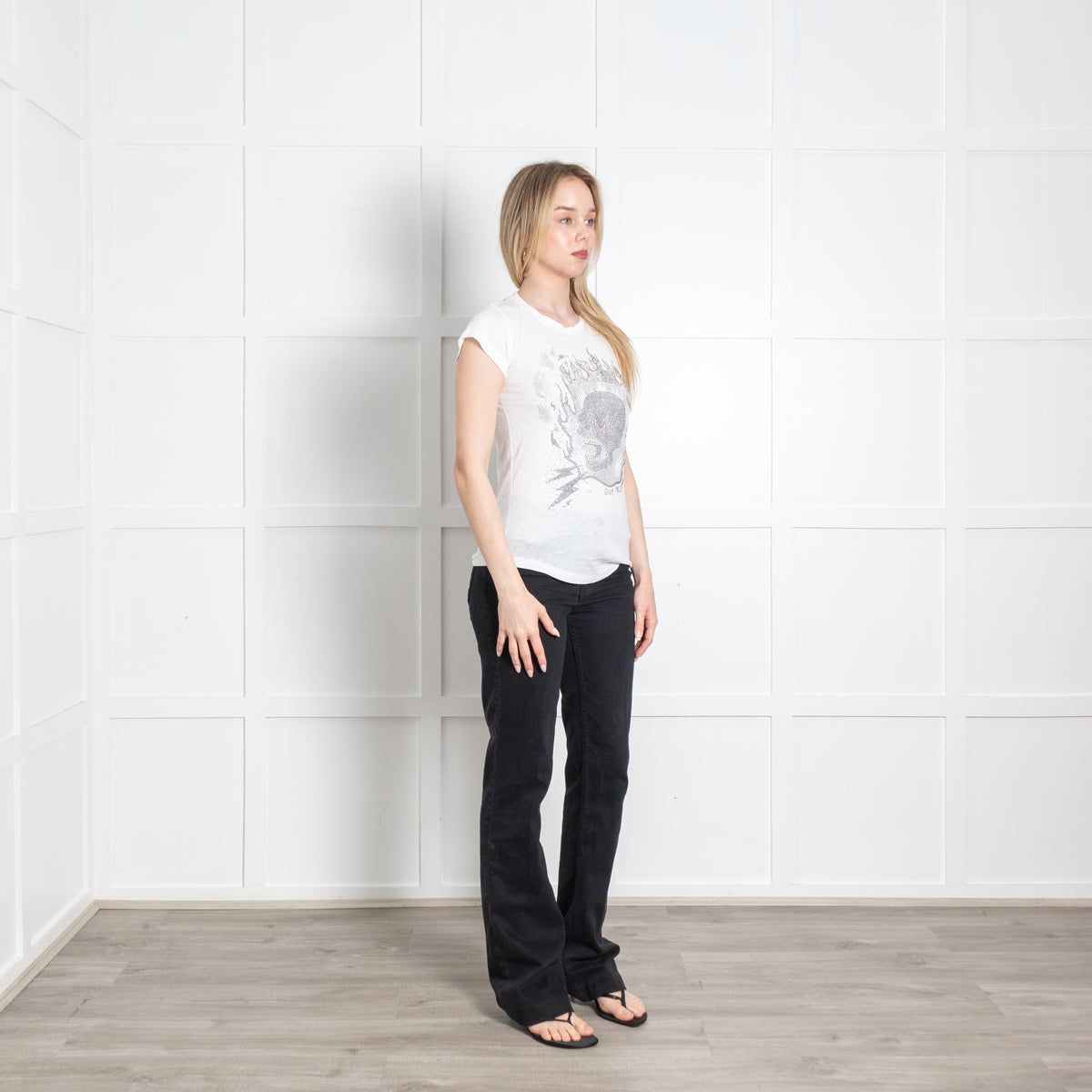 Zadig & Voltaire Preloved White Silver Skull Embellished T-Shirt
