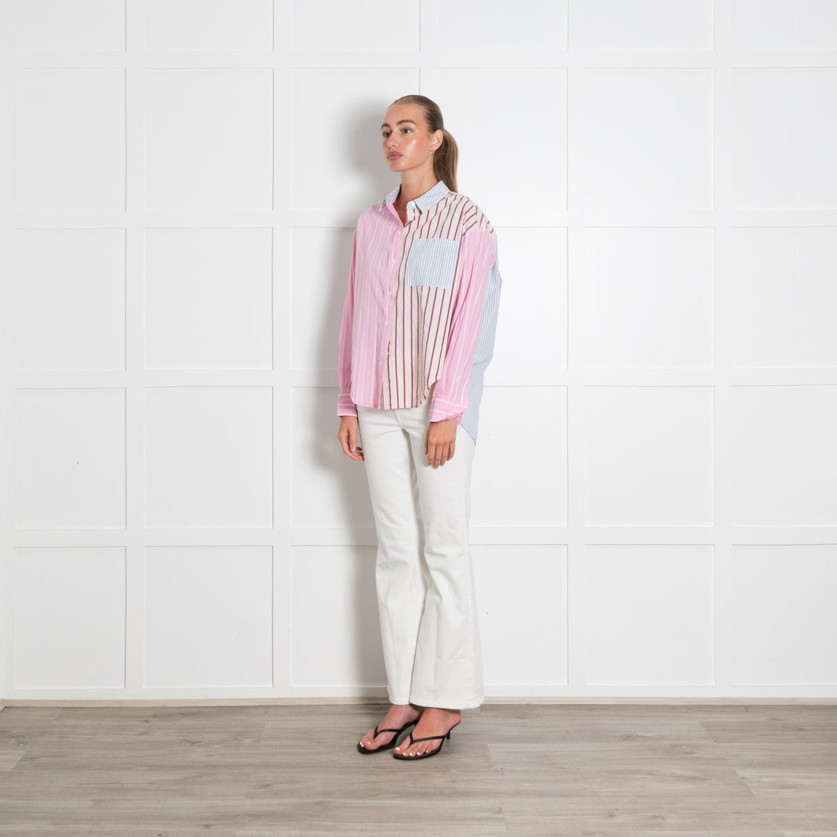 Essential Antwerp Famille Patchwork Stripe Cotton Button Front Shirt