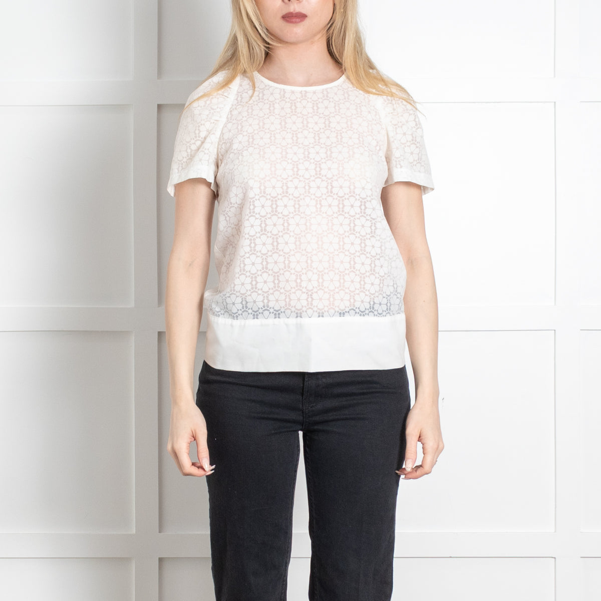 See By Chloe Cream Sheer Short Sleeve Top