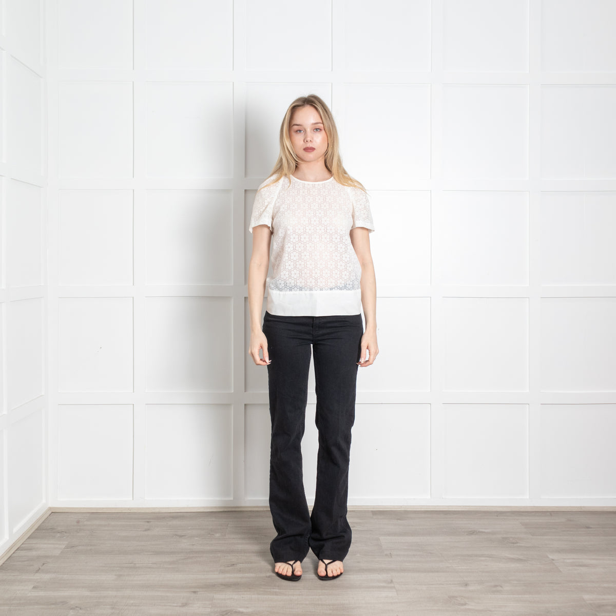 See By Chloe Cream Sheer Short Sleeve Top