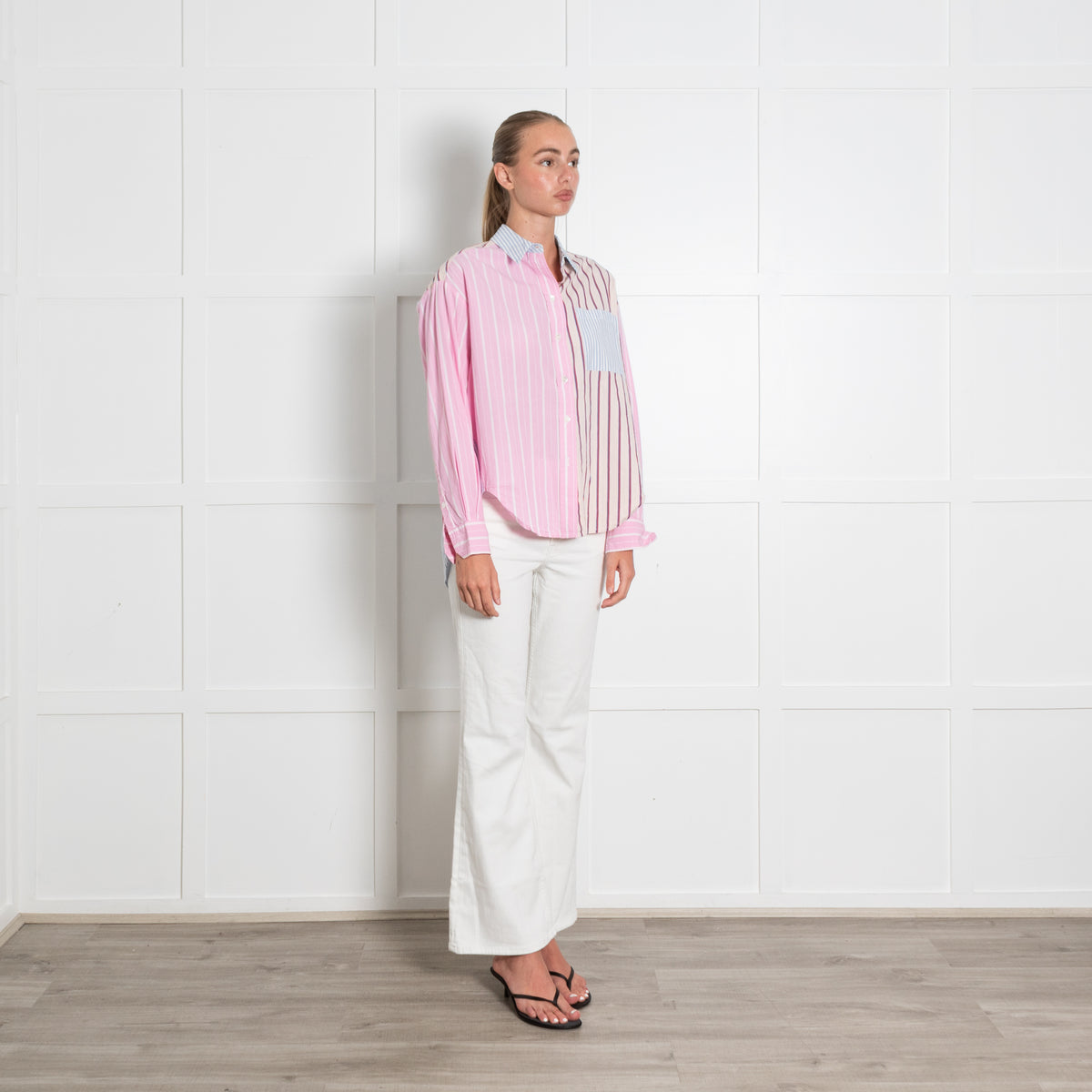 Essential Antwerp Famille Patchwork Stripe Cotton Button Front Shirt