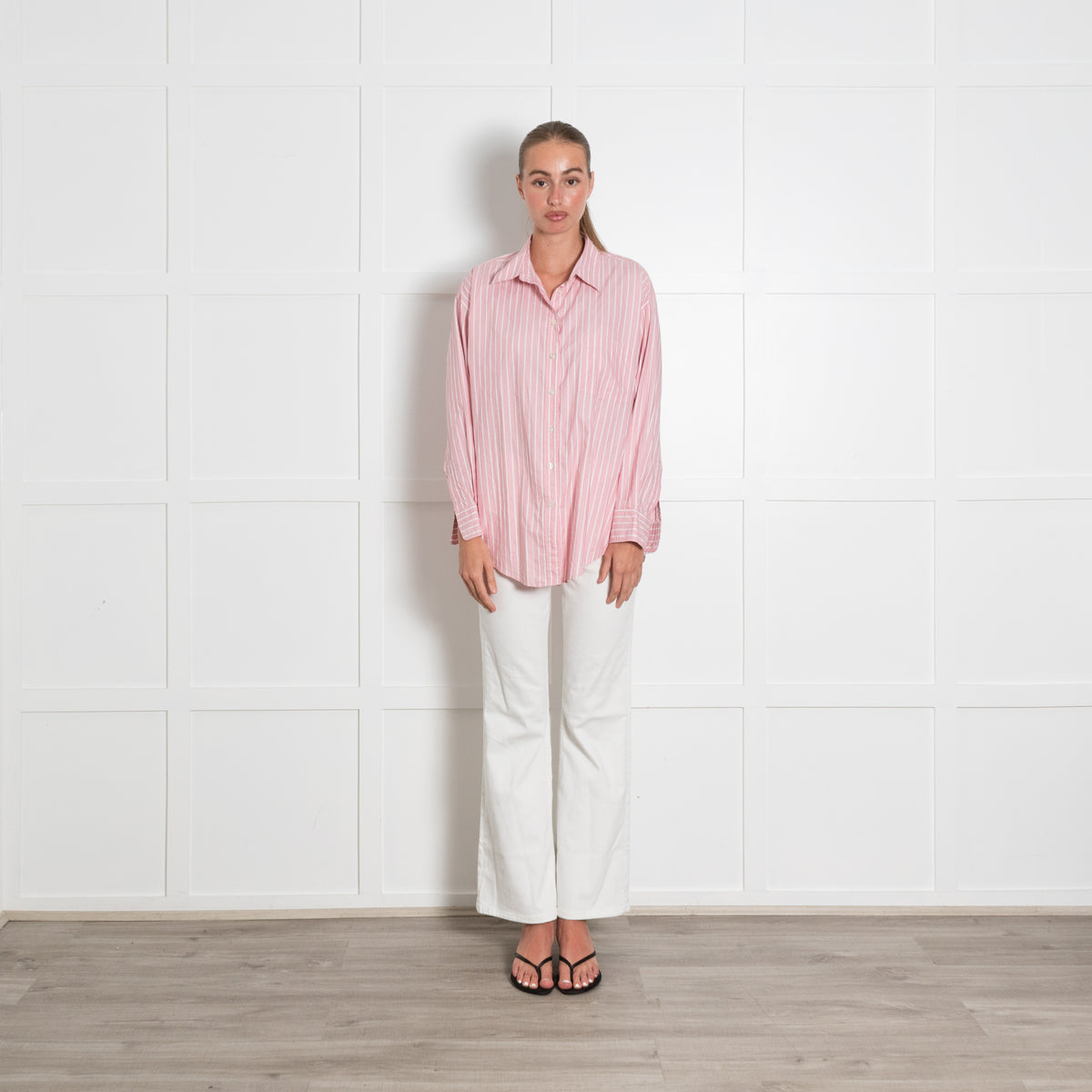 Maje Pink White Striped Shirt