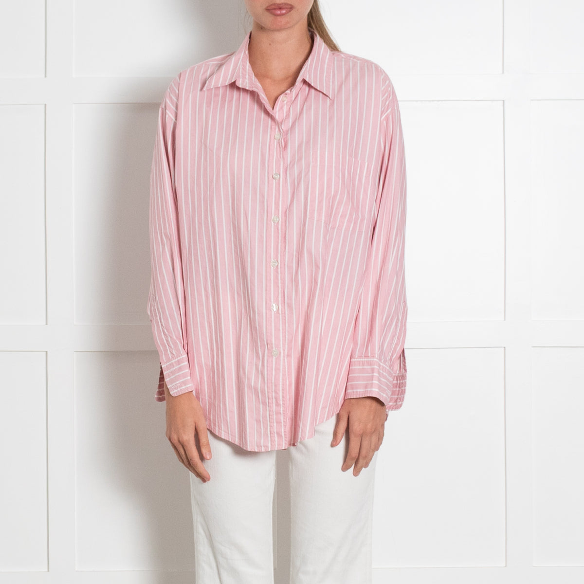 Maje Pink White Striped Shirt
