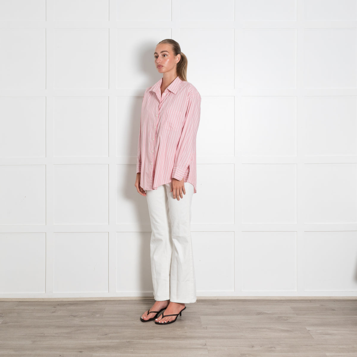 Maje Pink White Striped Shirt