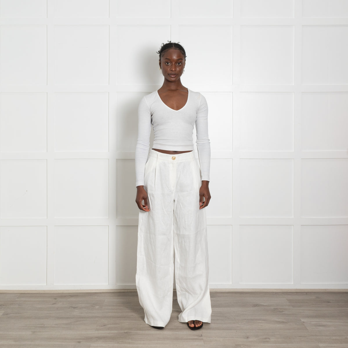 Aligne White Linen Wide Leg Trousers