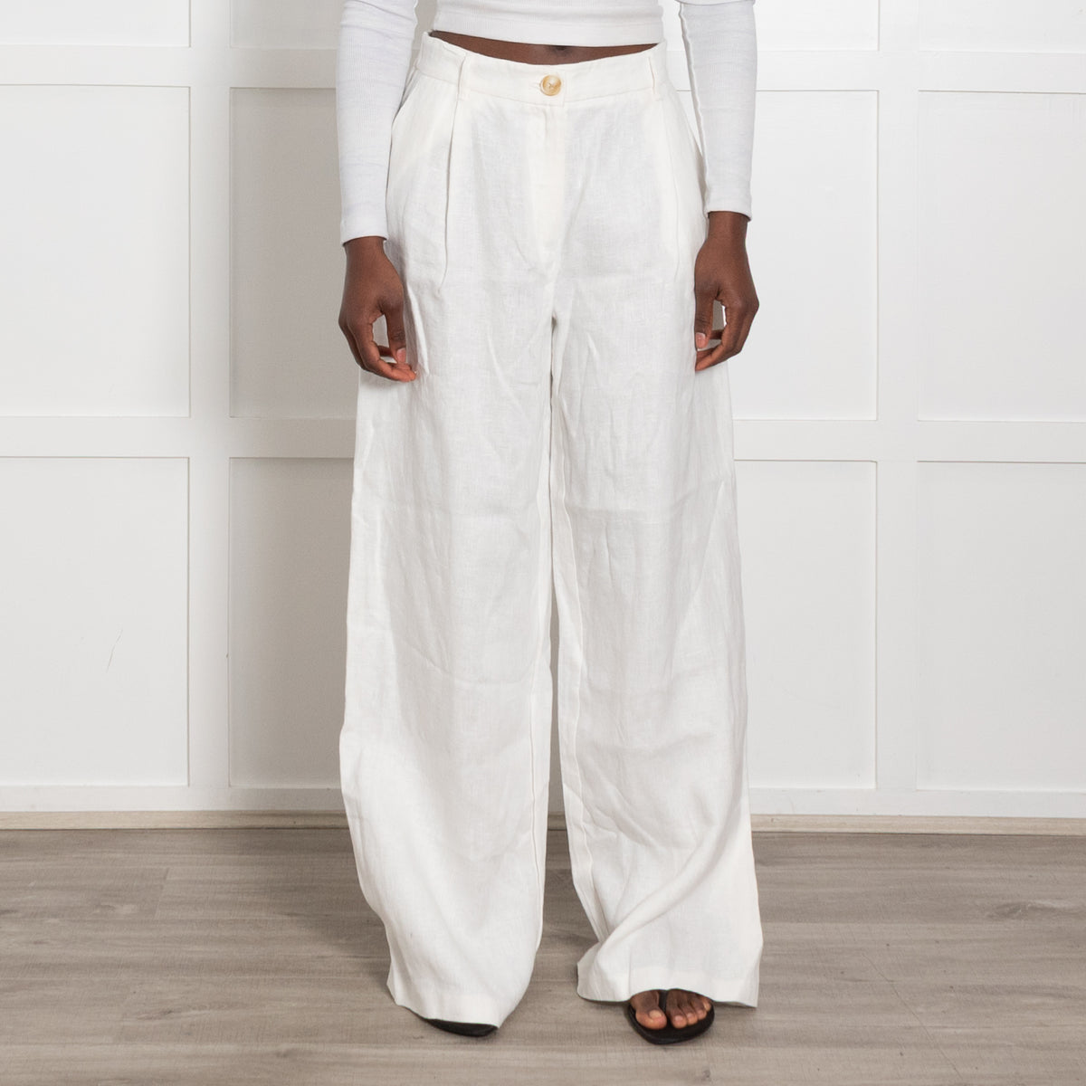 Aligne White Linen Wide Leg Trousers