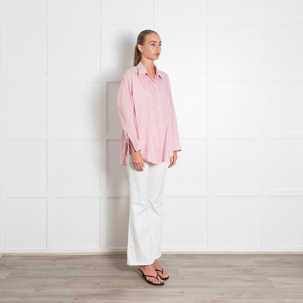 Maje Pink White Striped Shirt