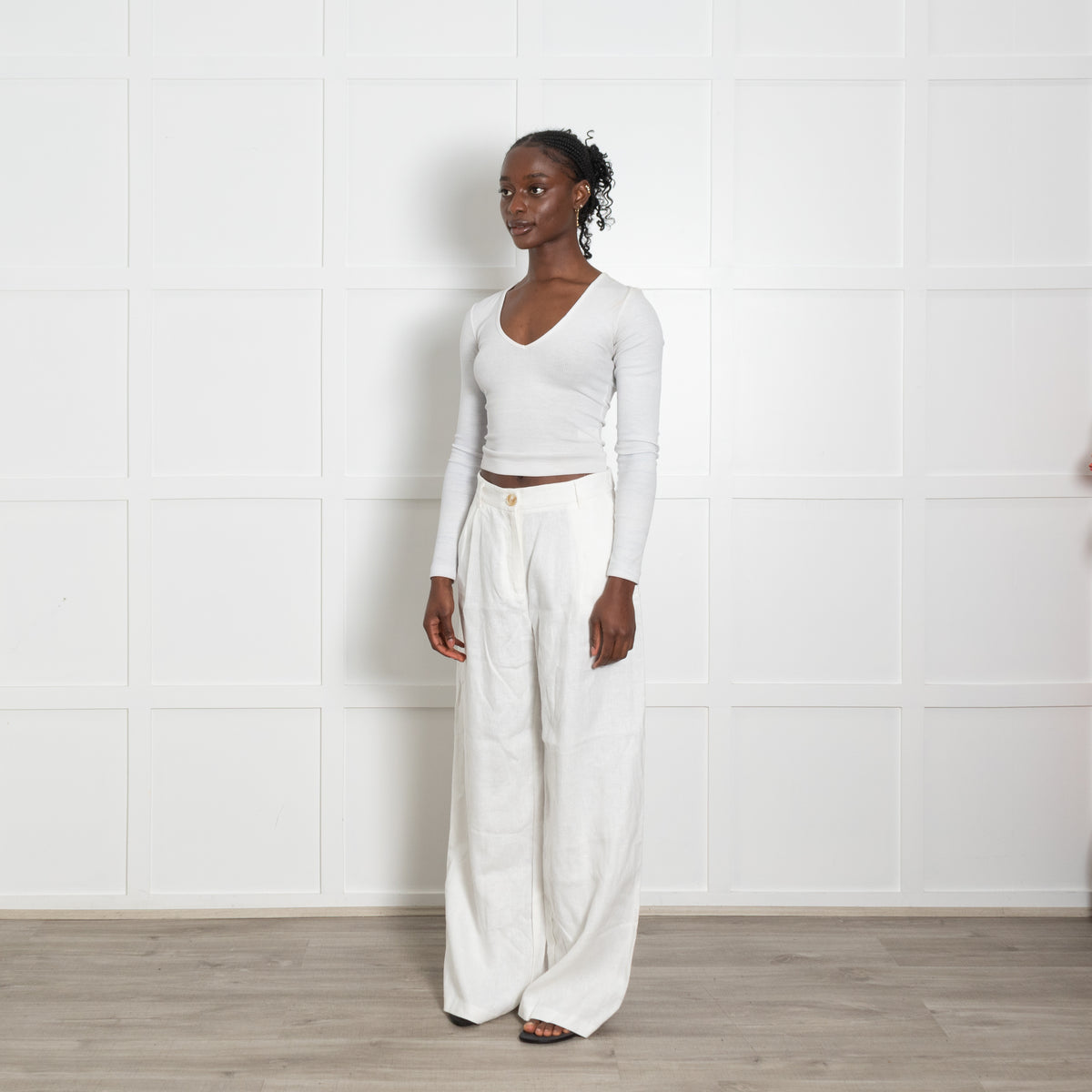 Aligne White Linen Wide Leg Trousers
