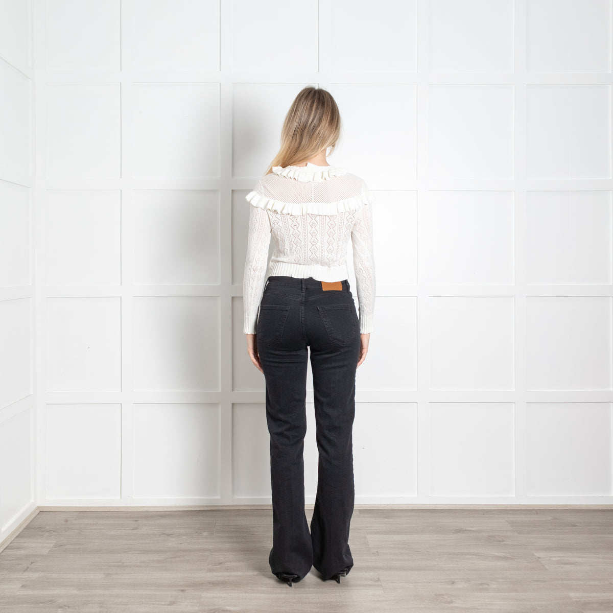 LoveShackFancy Cream Knit Frill Trim Cropped Fine Cardigan