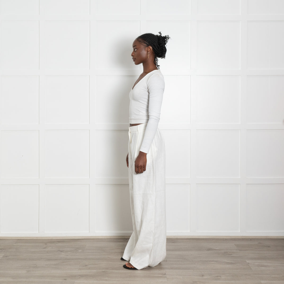 Aligne White Linen Wide Leg Trousers